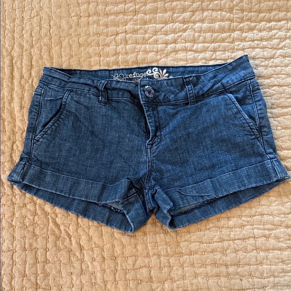 refuge Dark Blue Roll-Cuff Denim Shorts